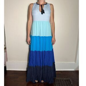 ALLISON NEW YORK Simone Tiered Maxi Dress Ombre Blue Size Small